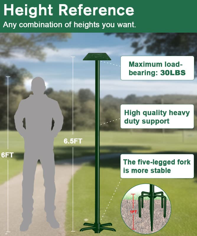 90Inch Heavy Duty Bird House Pole Mount Kit with Frosted, Bird Feeder Pole Kit with 5 Prongs Base and 2 Plates, for Outdoor, Yard, Garden, Black(Birdhouse Not Include)