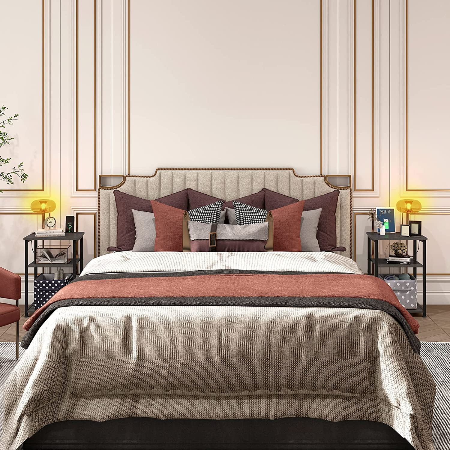 salable AMHANCIBLE Nightstands Set of 2  End Side Table with Charging Station and Phone Holder  Slim Couch Table with USB Ports & Outlets  Small Bedside Table with Storage Shelf for B