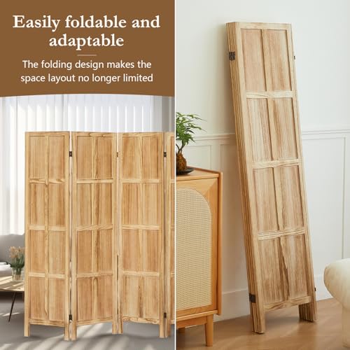 6 Panel Room Divider, 5.6Ft Wood Room Divider and Folding Privacy Screens, Room Divider Wall Freestanding Room Partitions, Room Dividers Screen for Home Office Restaurant Bedroom, Dark Brown