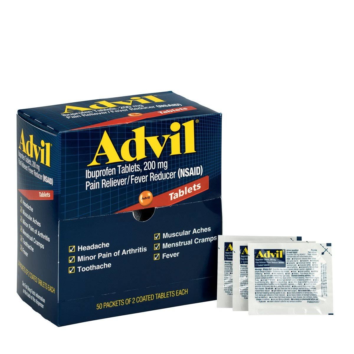 Advil Ibuprofen Medication, 50 Doses of Two Tablets, 200 mg - Bs-Fak-15000-1-Fm | Brite Safety
