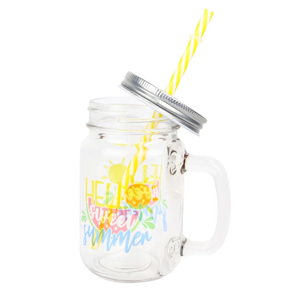 VING 48 Pack 12oz Sublimation Blank Mason Jar Cup Glass Tumbler Bottle Mugs with Handle Metal Lids and Plastic Straws