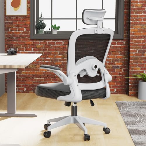 Ergonomic Home Office Chair,Ergonomic Desk Chair with Backrest 90-125 Adjustable, 2D Lumbar Support and Adjustable Headrest,High Back Mesh Office Chair with Padded Flip-up Armrest,Black