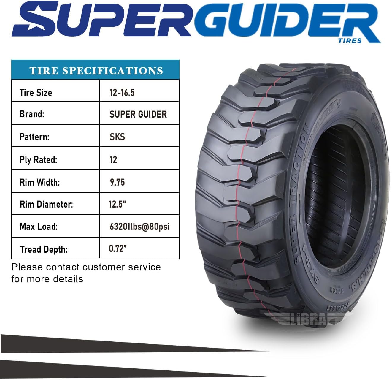 New Heavy Duty 12-16.5 12x16.5 12 Ply Skid Steer Tire w/Rim Guard