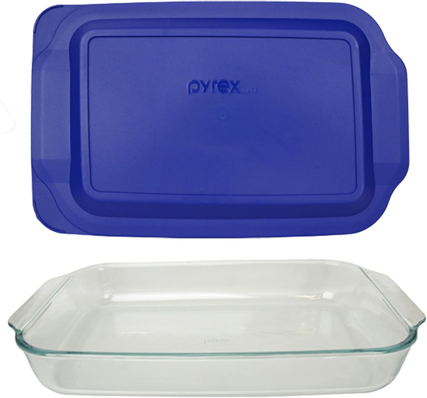 Pyrex (1) 233 Oblong Rectangle Clear Glass Casserole Baking Dish & (1) 233-PC Blue Lagoon Lid Made in the USA