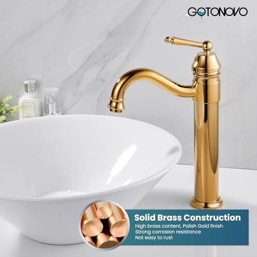 gotonovo Bathroom Vessel Sink Faucet Single Handle Brass Long Reach Bathroom Faucet 1 Hole Deck Mounted Mixer Tap with Pop Up Drain Brushed Nickel