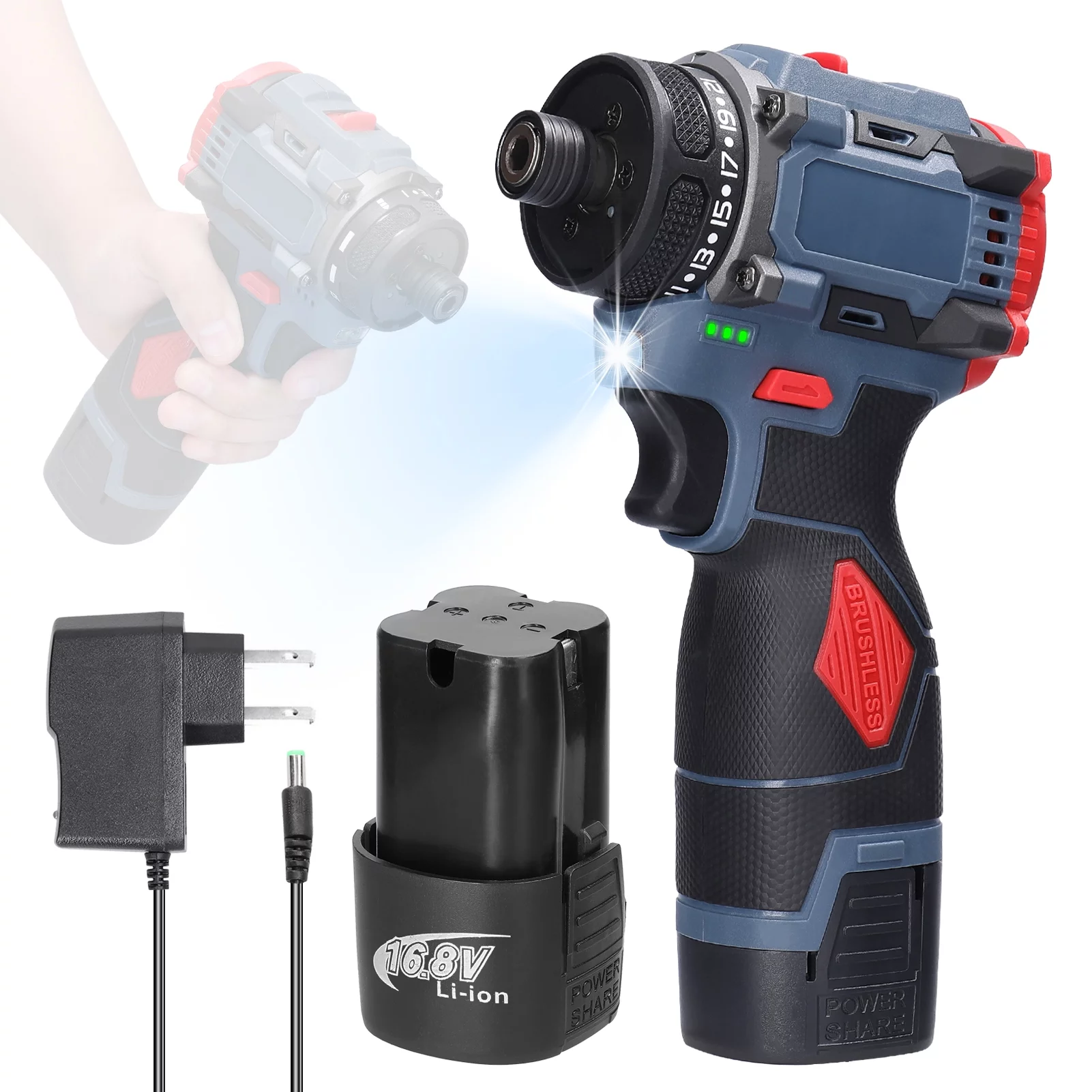 Carevas Electric screwdriver,Motor Screw Driver Screw Driver Appliances Driver Appliances Furniture 16.8V Screwdriver Appliances Furniture Installation 45Nm Torque Motor C QISUO