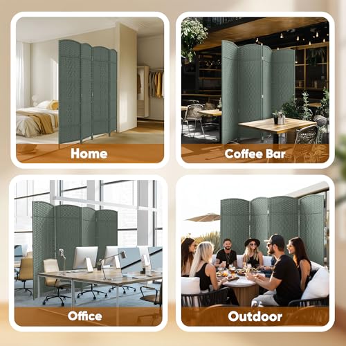 JOSTYLE Folding Privacy Room Divider, 4 Panel Screen Divider 6 ft. Tall Freestanding Extra Wide Rattan Room Partition Wall Separation Dividers, Grey