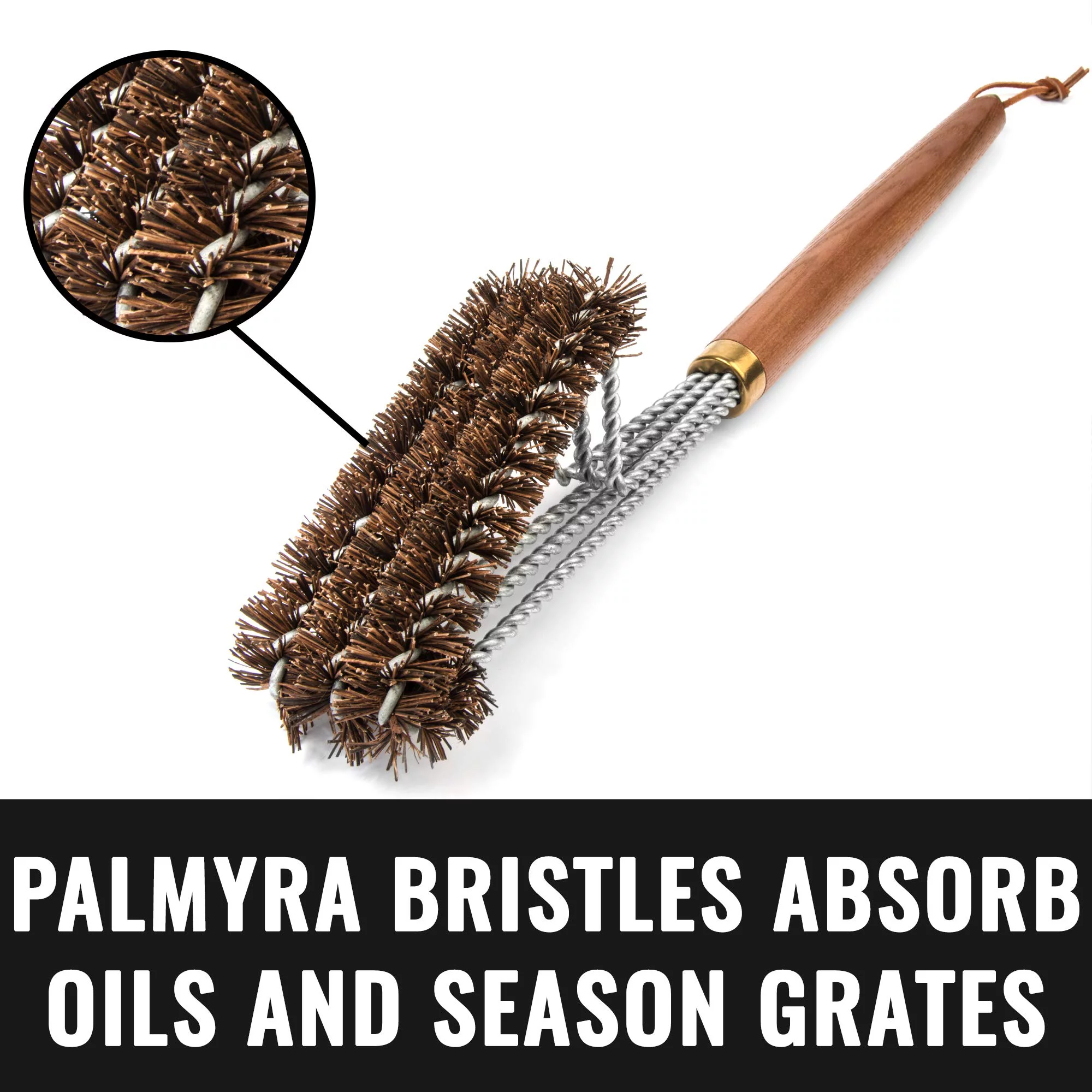 Grillaholics Pro Palmyra Grill Brush With Wooden Handle & Brass Accents