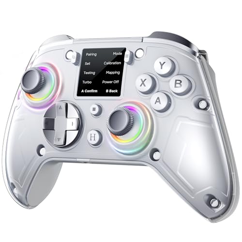 GUSGU G7 Wireless Gaming Controller with Interactive Screen, 1000Hz Polling Rate, Hall Joysticks & Triggers, 4 Programmable Buttons, Compatible with PC, Switch, PS4, iOS, Android, Gray
