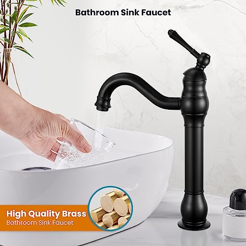 gotonovo Single Handle Vessel Sink Faucet 360° Swivel Bathroom Faucet One Hole Farmhouse Lavatory Vanity Faucet Bowl Sink Mixer Tap with Pop Up Drain, Oil Rubbed Bronze