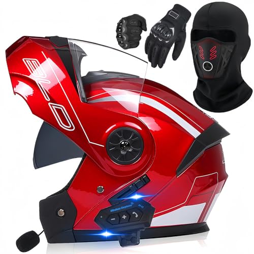 Bluetooth Modular Motorcycle Helmet,Motorcycle Helmet DOT/ECE Approved Full Face Flip Up Anti-Fog Double Visor Helmet Built-in Dual Speaker with Microphone for Adults Men Women