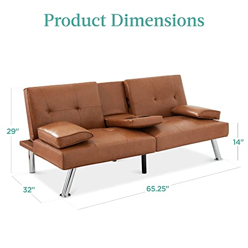 Best Choice Products Faux Leather Upholstered Modern Convertible Futon, Adjustable Folding Sofa Bed, Guest Bed w/Removable Armrests - Blue