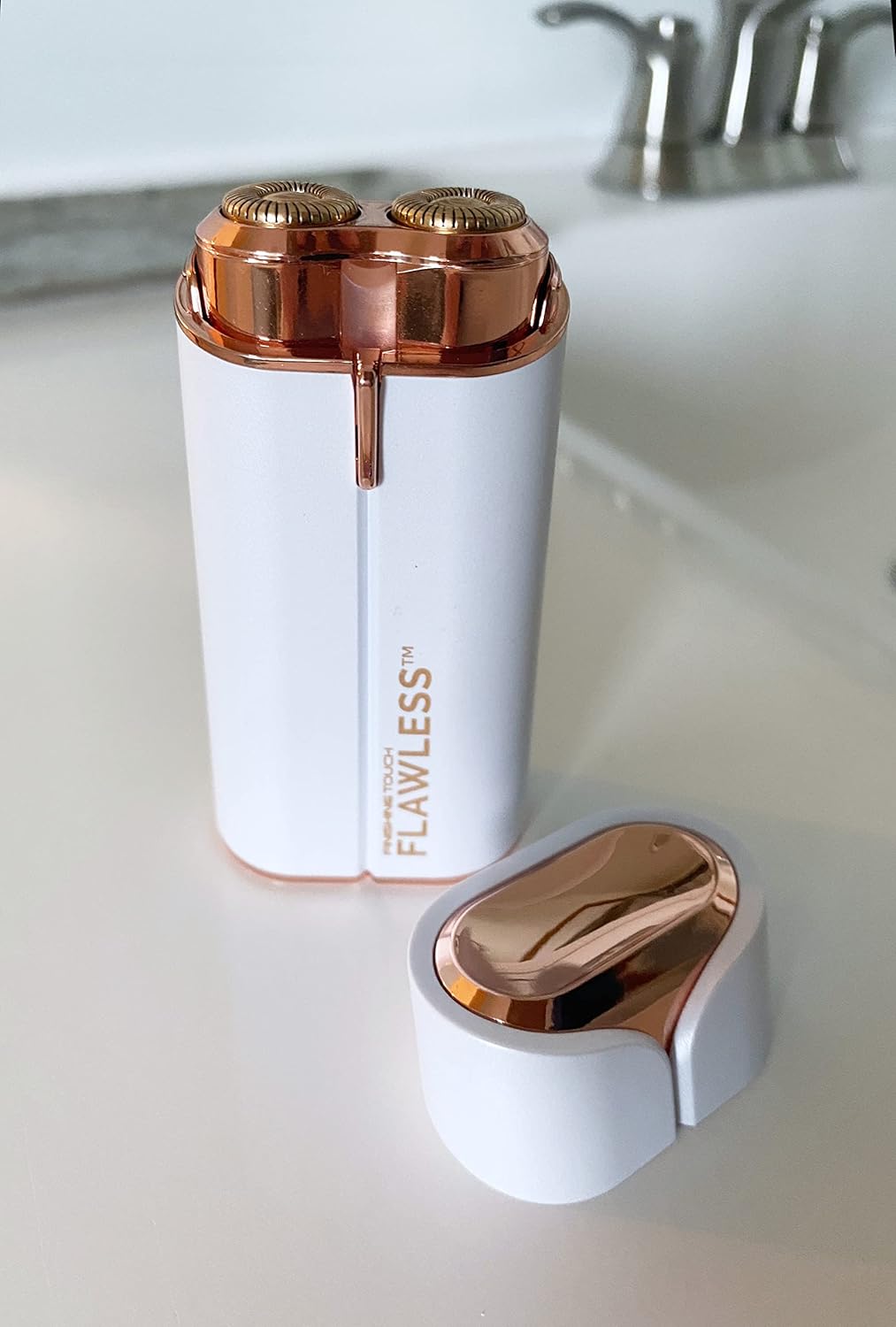 Finishing Touch Flawless Women's Painless Hair Remover Face Duo, Facial Electric Shaver Device, Dermatologist Approved, Hypo-allergenic, White/Rose Gold