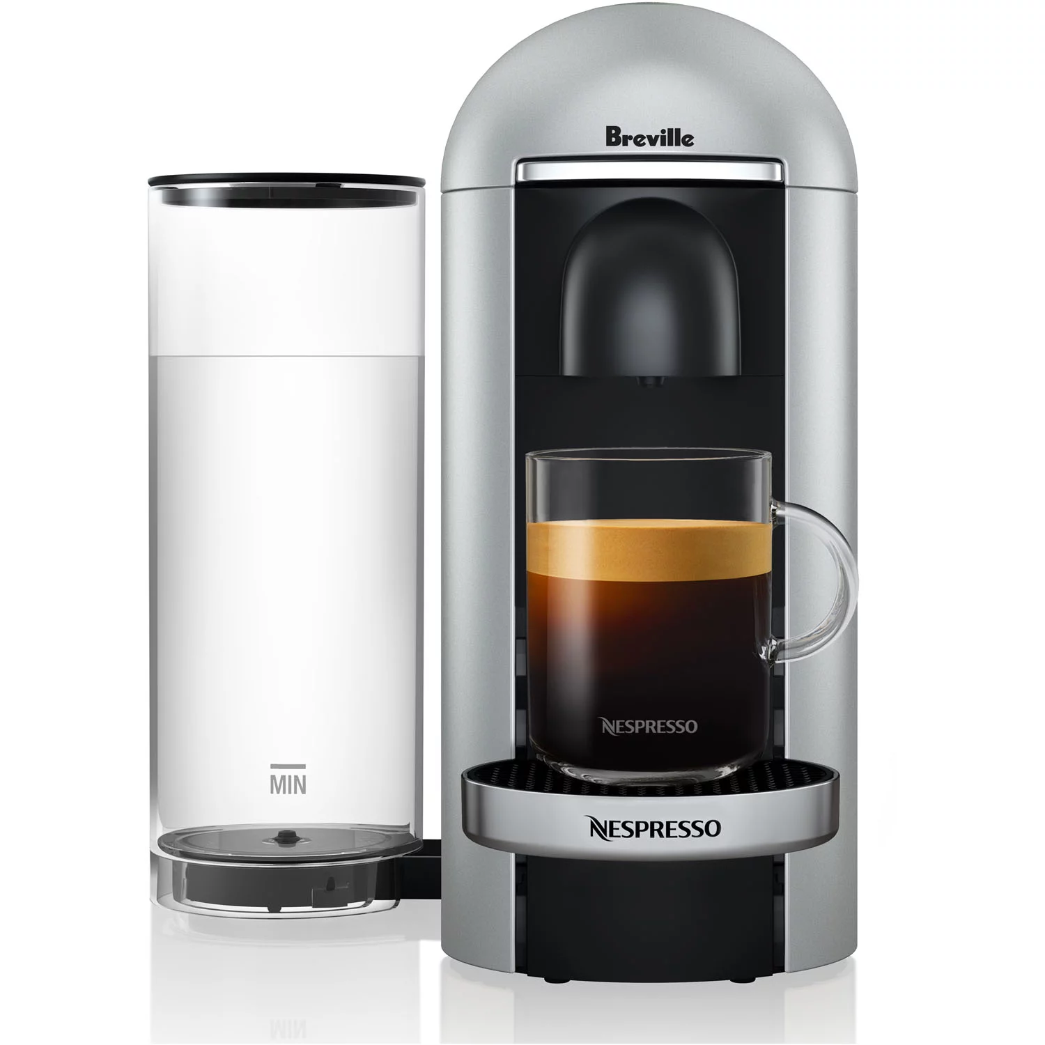 Nespresso VertuoPlus Deluxe Coffee & Espresso Single-Serve Machine in Silver and Aeroccino Milk Frother by Breville
