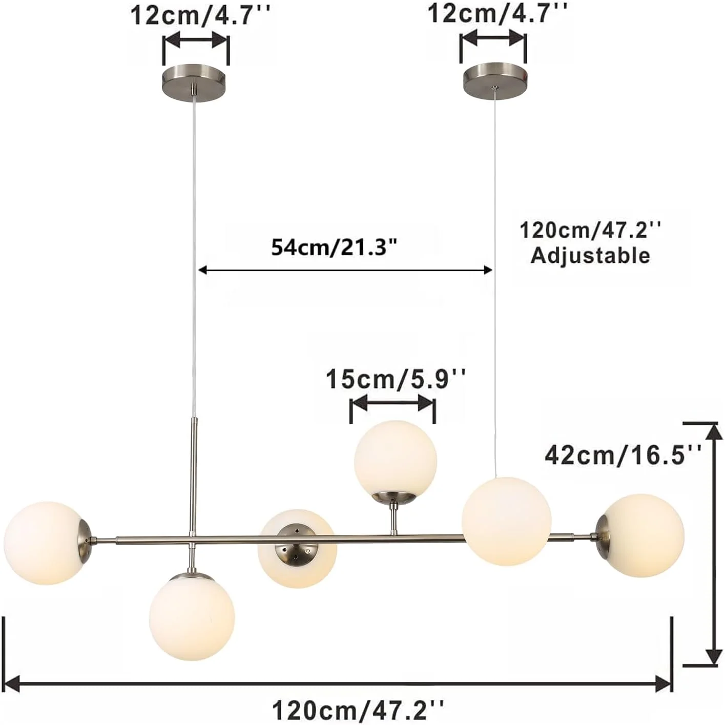 Modern Ceiling Pendant Lighting, Mid-Century Glass Globes Pendant Lamp, LED 6-Light Hanging Adjustable Chandelier for Kitchen Island Living Dining Room (Silver+Clear)