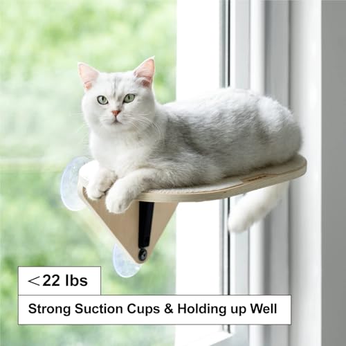 MEWOOFUN Window Perch Hammock with Climbing Steps and Scratching Post - Wooden Window Mounted Cat Bed (3 Pcs Cat Climber Set)