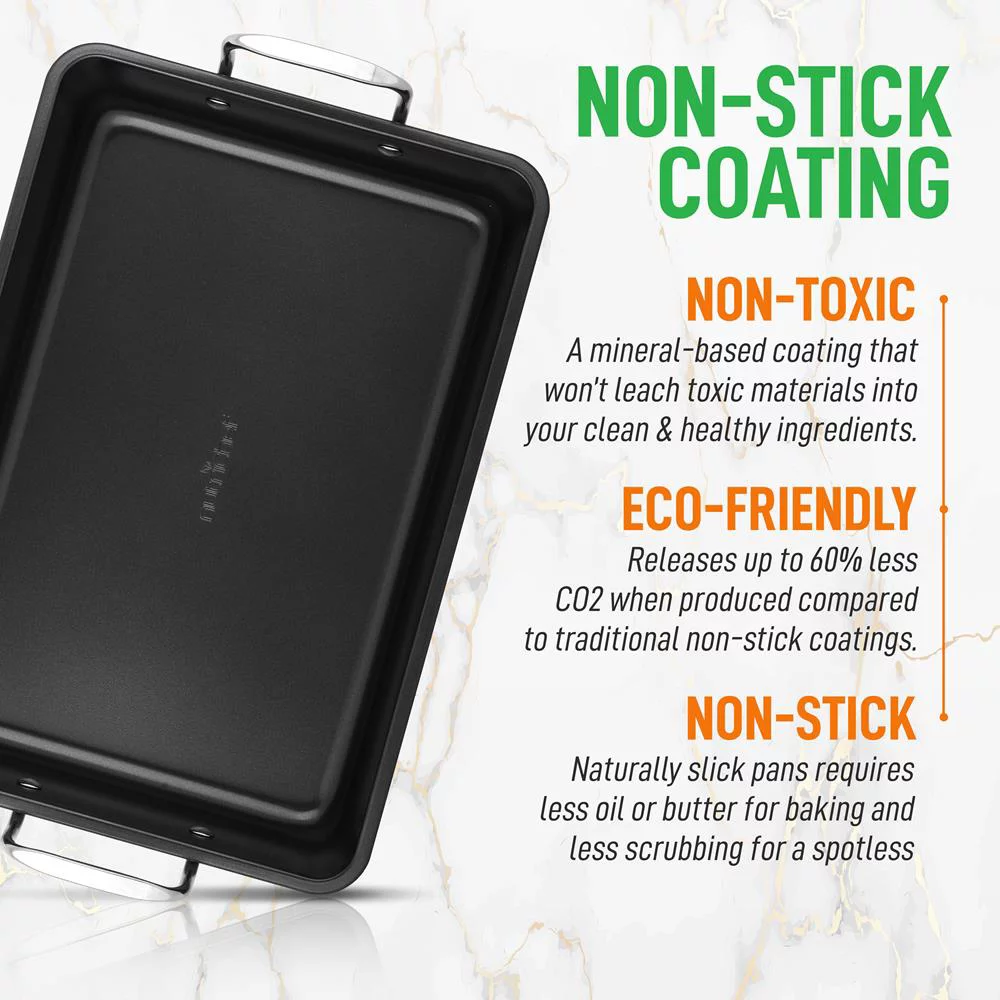 NutriChef Non-Stick Carbon  Roasting Steel Pan with Wire Handle