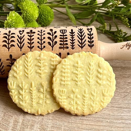 FLORAL WREATH Embossing Rolling Pin with Flowers Pattern. Dough and Clay Roller for Embossed Cookies and Pottery. Cookie and Ceramic Stamp. Backing Gifts for Women by Algis Crafts