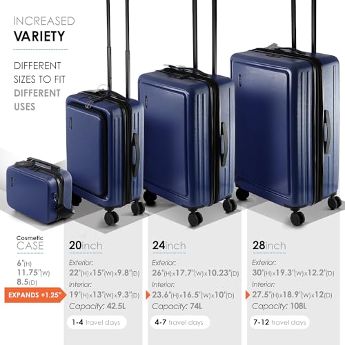 22 Inch Carry On Luggage 22x14x9 Airline Approved, Carry On Suitcase with Wheels, Hard-shell Carry-on Luggage, Durable Luggage Carry-On, Black Small Suitcase with Cosmetic Case