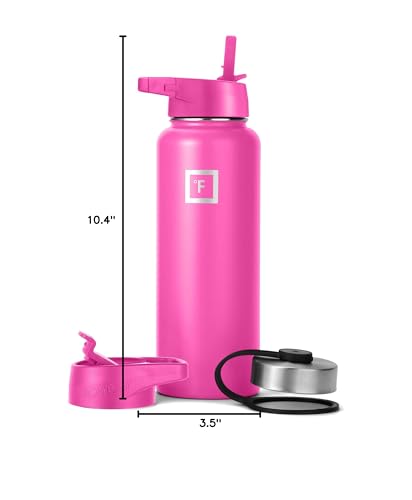 IRON °FLASK Camping & Hiking Hydration Flask with 3 Lids - Stainless Steel, Double Walled & Vacuum Insulated Water Bottle - Leak Proof & BPA Free (Midnight Black, Straw - 40 oz)