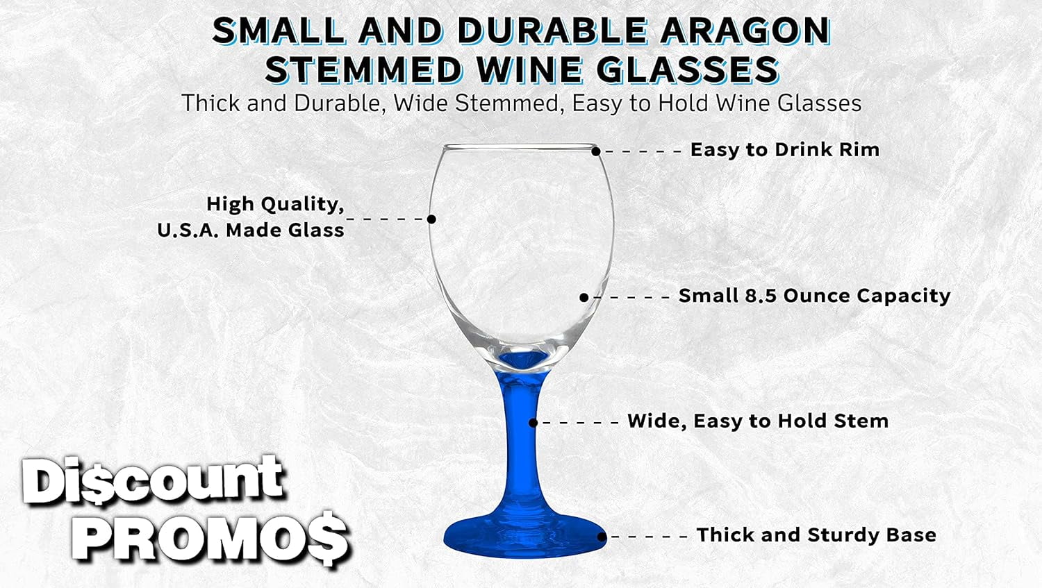 10 Aragon Wine Glasses Set, 8.5 Oz. - High Standard, Made - Blue