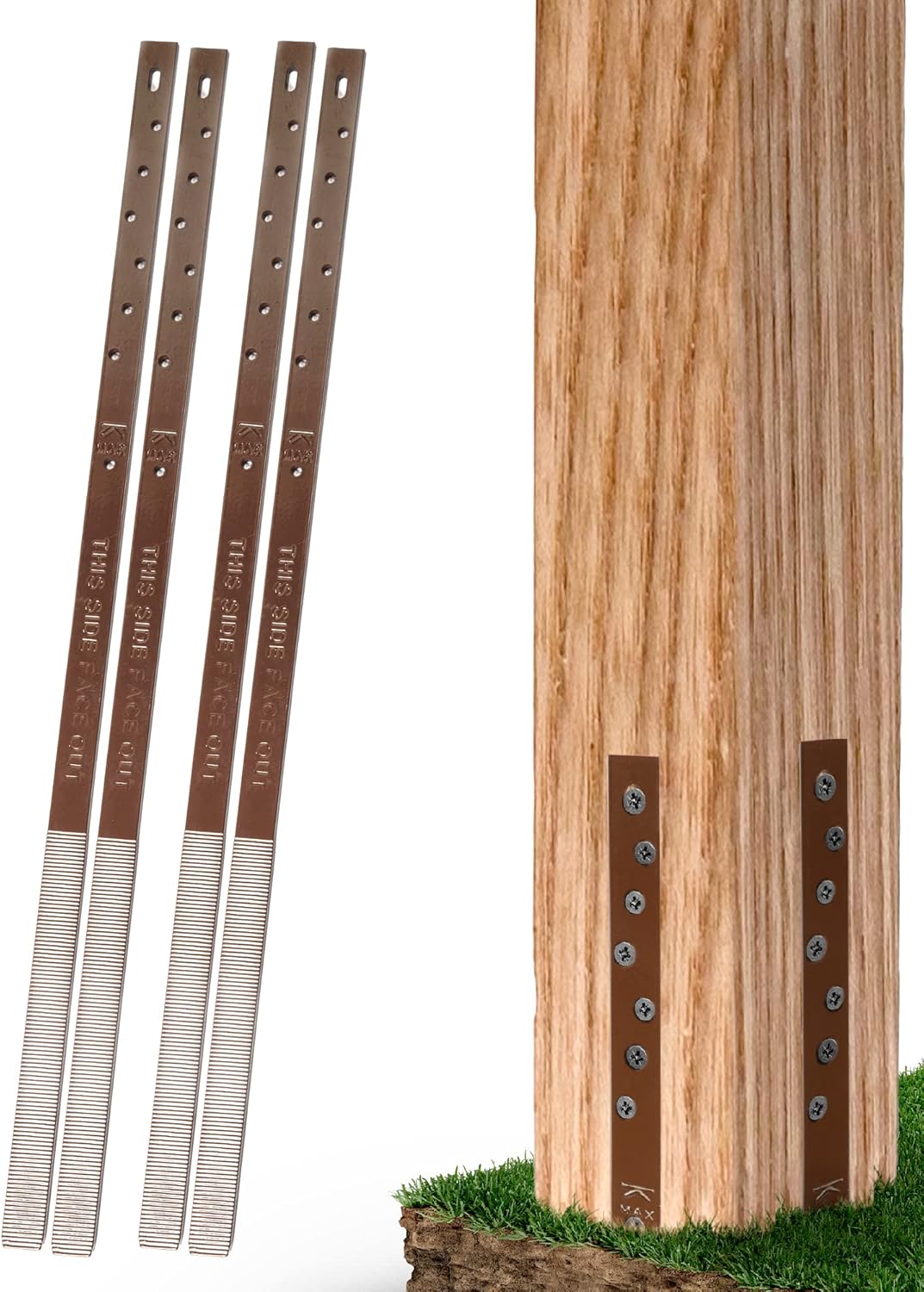 Pack of 4 Easy Fence Post Repair (to fix 2 Broken Wood Posts), Fast and Easy to Install, Highly Effective, Long-Lasting