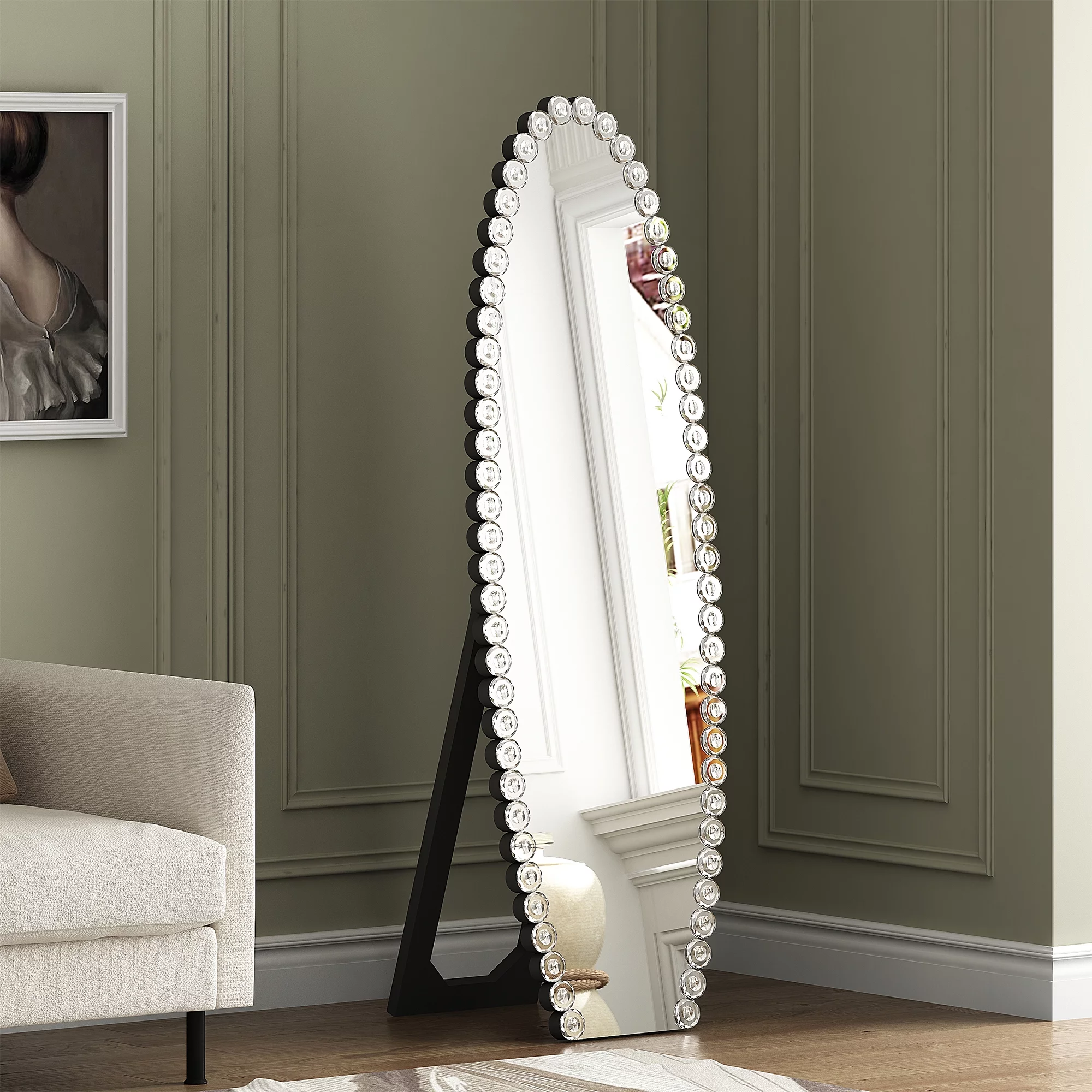 SHYFOY Oval Jeweled Floor Mirror Accent Crystal Full Length Mirror for Home Decor Living Room 61