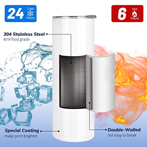 Joyclub Sublimation Tumblers Blanks 20 oz 10 Pack Skinny Straight Tumblers Bulk Stainless Steel Insulated Sublimation Cups with Lid and Straw, Gift Box