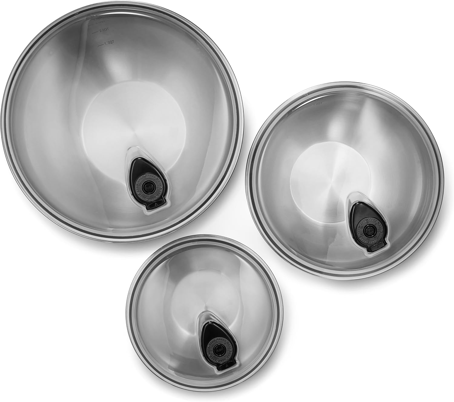 HexClad Stainless Steel Mixing Bowl Set, 3-Piece with Vacuum Seal Lids and Non-Slip Base, 1.3,3 and 5 Quarts