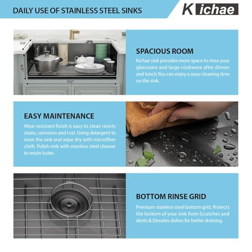 Kichae 12“ Deep Laundry Sink Undermount - 24 Inch Black Undermount Utility Sink Stainless Steel Single Bowl Under Counter Handmade Laundry Utility Room Basin