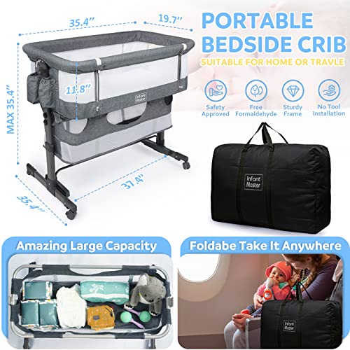 3 in 1 Baby Bassinet, Upgraded Beside Crib with 360° Highly Visible Mesh wall, Comfy Co-sleeper Bassinet with mattress, 5 Level Adjustable Height, Foldable & Portable BabyTravel Crib for Newborn, Grey