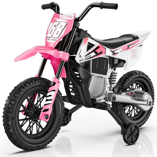 S6 12V Kids Motorcycle, 2x25W Ride on Motorbike, Equipped with Safety Training Wheels, Self-Control Throttle Grip, Bluetooth, Multi Music, Spring Suspension, Idea Present for Little Kids
