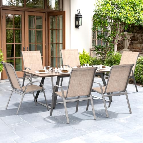 Patio Chairs Set of 4, Easily Set Up Stackable Outdoor Dining Chairs with High Back and Wide Seat, All Weather Breathable Outdoor Chairs Set of 4 with Metal Frame for Backyard Deck Pool, Brown