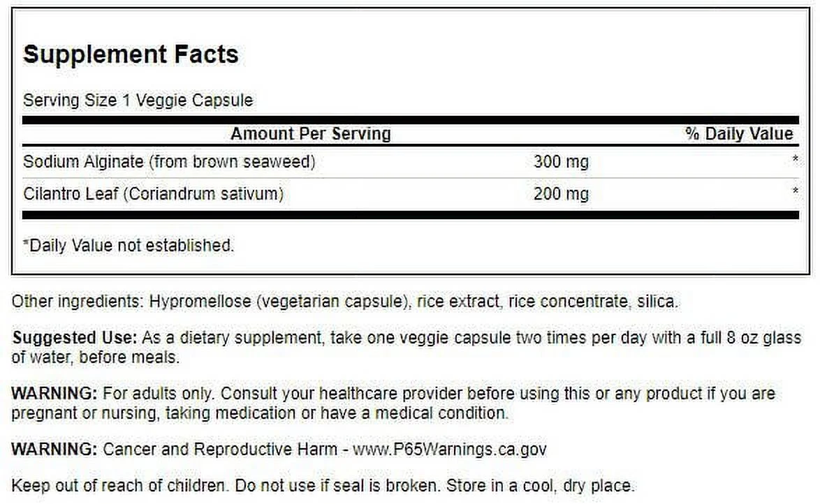 Swanson Brown Seaweed Sodium Alginate with Cilantro Leaf 60 Veg Caps 3 Pack