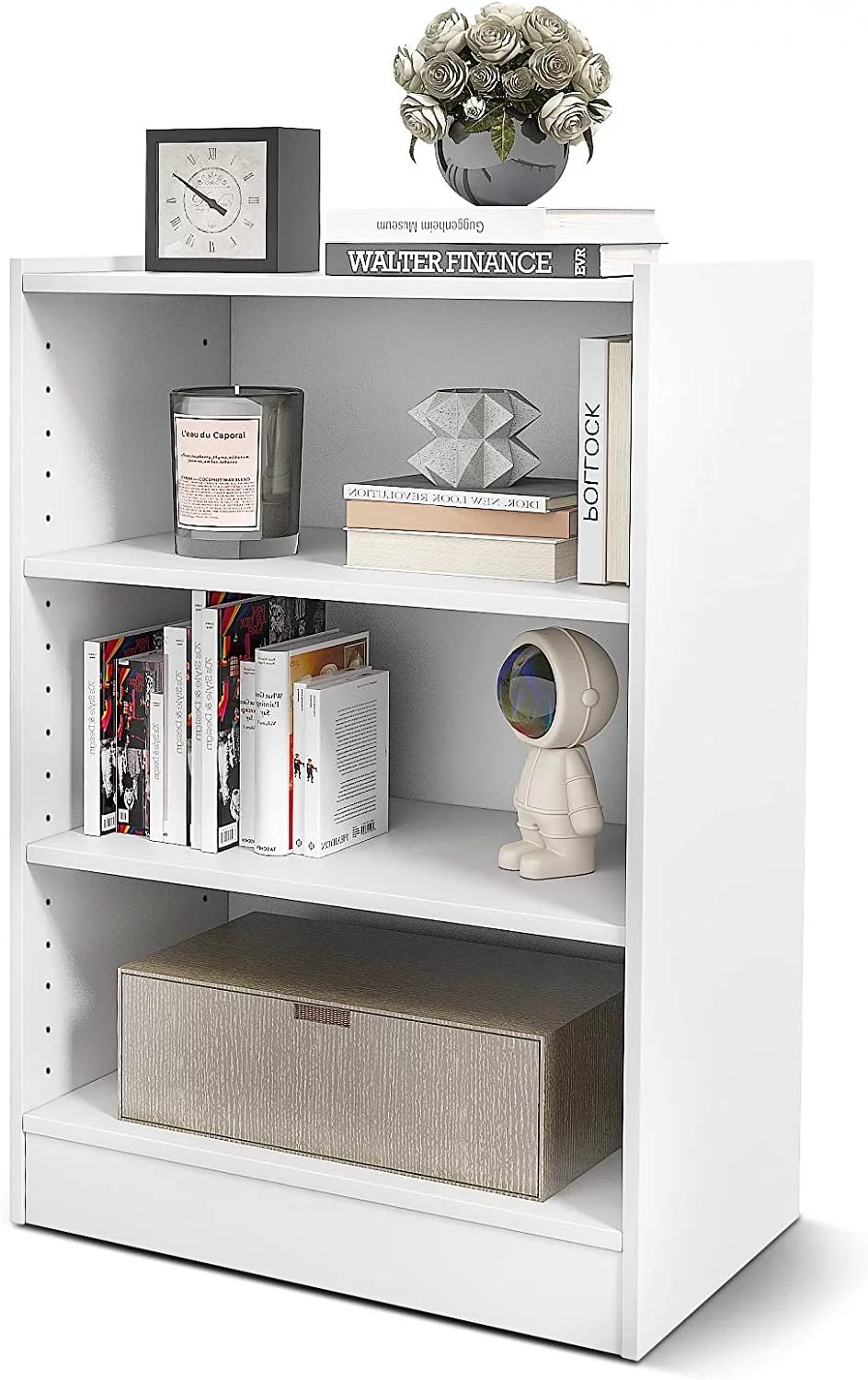 3-Tier Open Bookcase, Freestanding Modern 3-Cube Bookshelf with 18-Position Adjustable Shelves & Anti-toppling Devices, Multipurpose Cubical Display Storage Organizer for Living Room Study