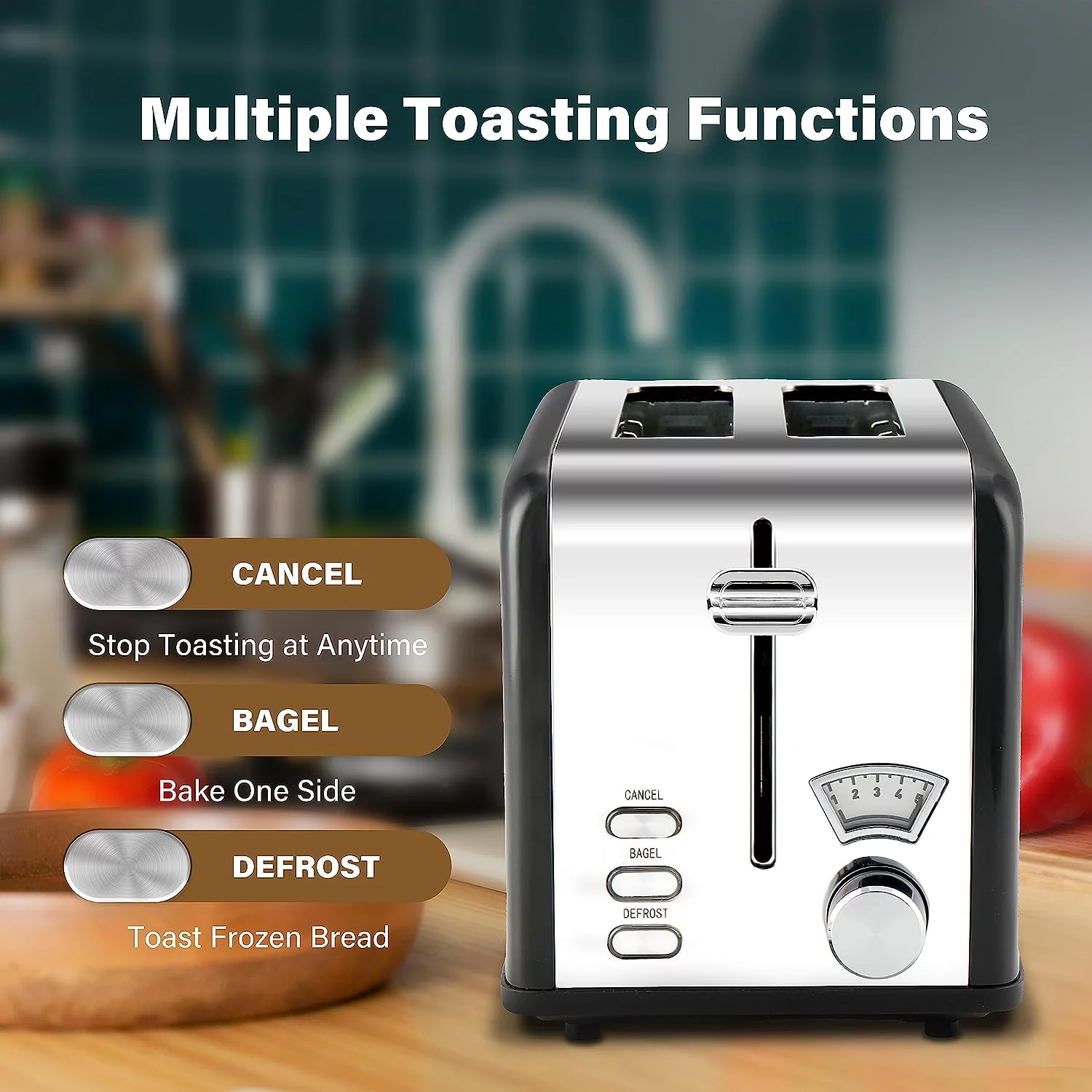 YSSOA 2-Slice Toaster with 1.5 inch Wide Slot, Toast Bread Machine with Removable Crumb Tray, Black