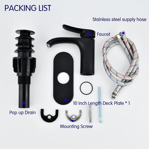 Tall Vessel Sink Faucet Bathroom Waterfall Faucet Brushed Gold Finished Single Handle Matte Black Vanity Bathroom Faucet Basin Mixer Tap with Water Supply Hose and Pop Up Sink Drain