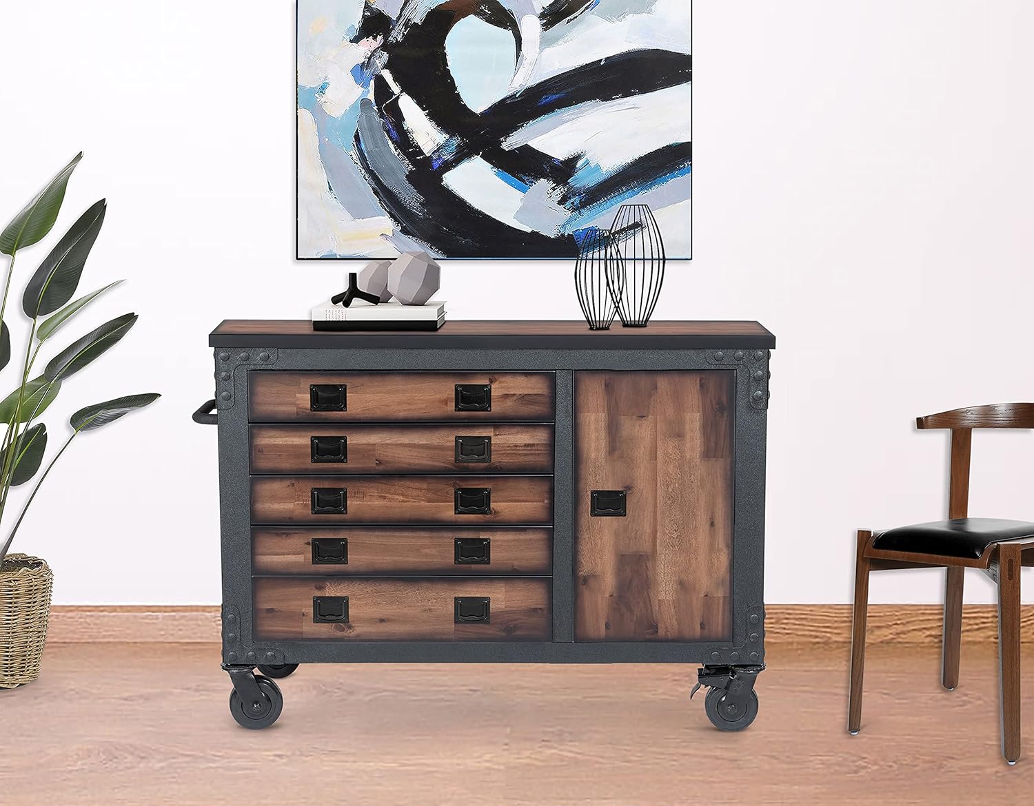 Duramax 48 in. 5-Drawers Garage Rolling Tool Chest with Dark Solid Wood Top