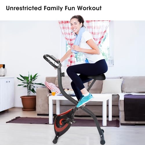 Exercise Bike 3 IN 1 Stationary Bike Folding Exercise Bike with 8-Level Adjustable Resistance Comfortable Seat Cushion LCD Monitor 265 lbs Weight Capacity for Home Gym Workout