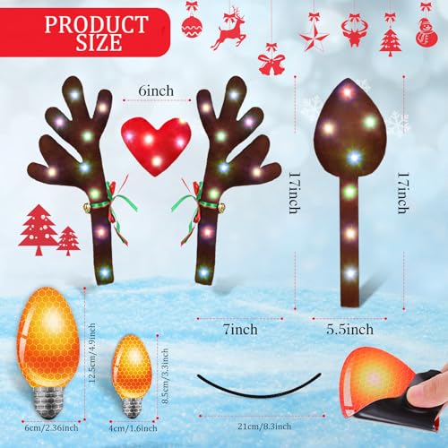 Frienda 5 Pcs Car Reindeer Antlers & Nose Christmas Car Decor Kit Includes Reindeer Antlers Nose Brown Tail Antlers Xmas Garage Magnetic Decals Reflective Bulb Car Accessories for Vehicle Decoration
