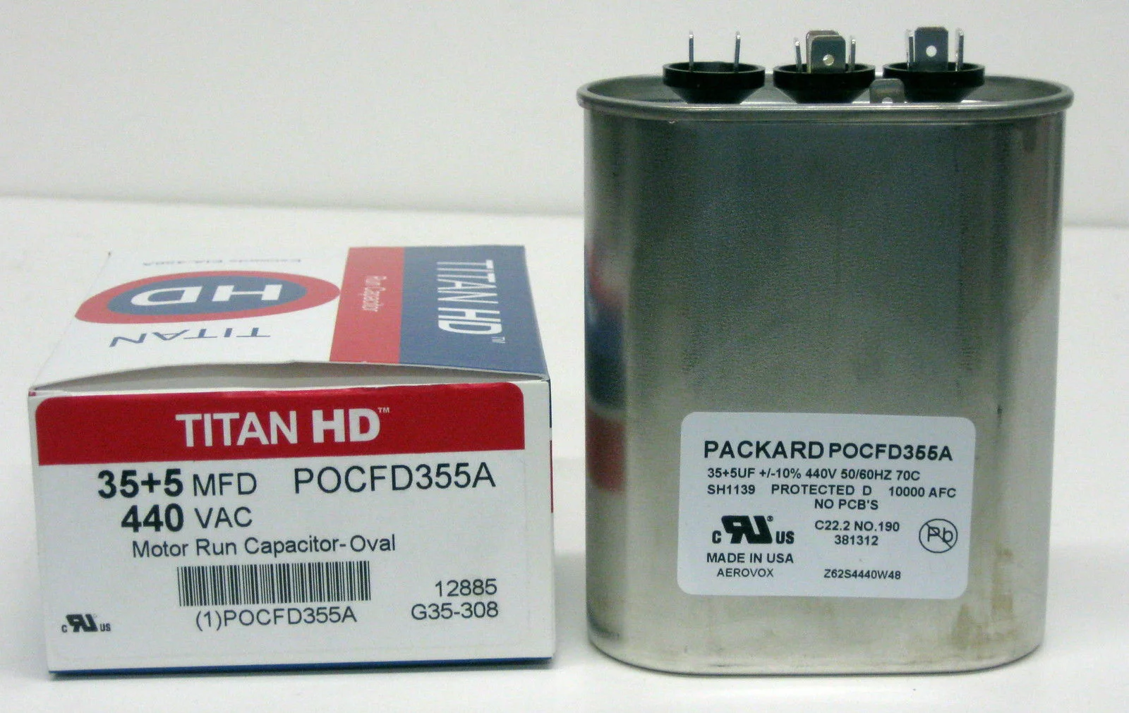 TitanHD POCFD355A American-Made HVAC Oval Motor Run Dual Capacitor. 35/5 MFD/UF 440 Volts