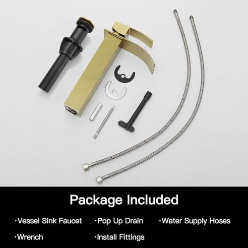 BWE Vessel Sink Faucet Modern Waterfall Chrome Single Hole Bathroom Faucet Single Handle with Pop up Drain Without Overflow Assembly Vanity Basin Bath Sink Faucets Mixer Tap