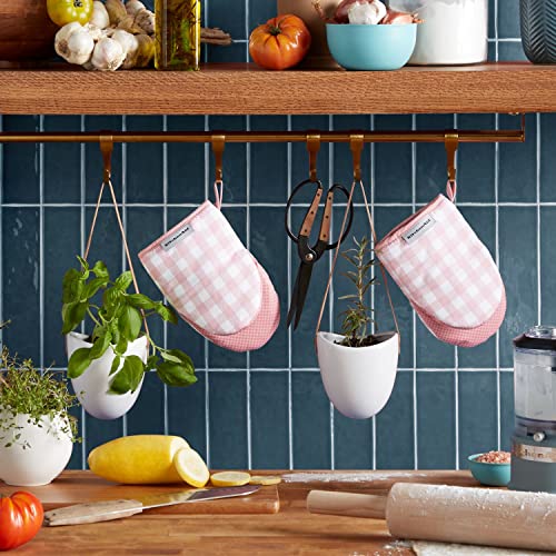 KitchenAid Gingham Cotton Mini Oven Mitt 2-Pack Set, Passion Red, 5.5
