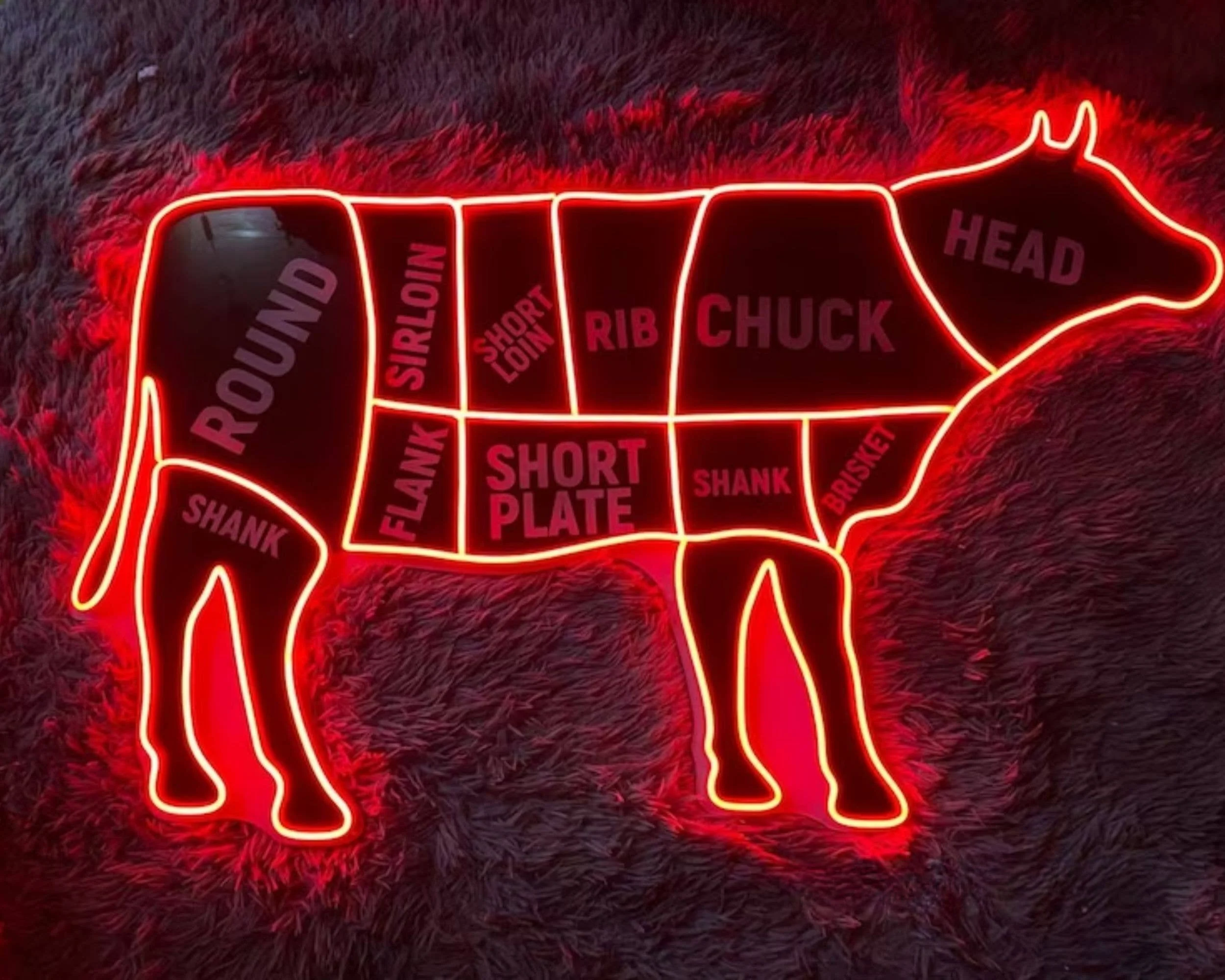 Glowneon Beef Butcher Neon Sign, Steak BBQ Restaurant Led Light Decor