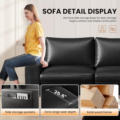 Modern Faux Leather Loveseat Sofa, Compact Small Couch with Spring Cushions & Solid Wood Frame, Easy-Clean Removable Cover, Living Room Office Apartment Furniture (71.25