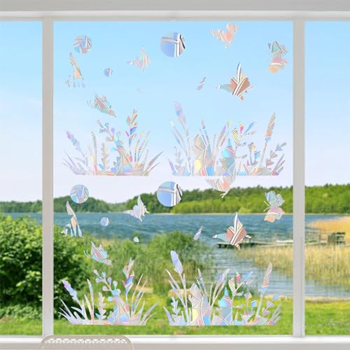 36PCS Snowflake Window Stickers Anti Collision Decals to Save Birds - Non Adhesive Prismatic Vinyl Rainbow Stickers