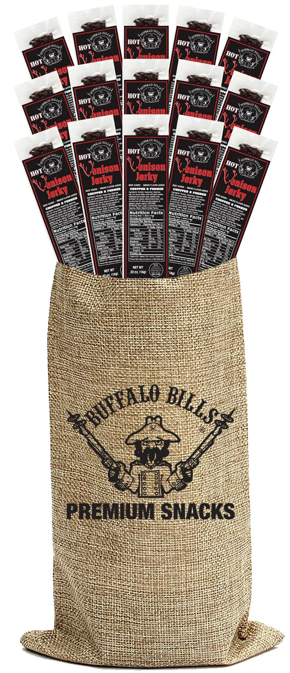 Buffalo Bills 15-Piece Hot Venison Jerky Burlap Gift Wine Bags (15 Hot Venison Jerky Strips)