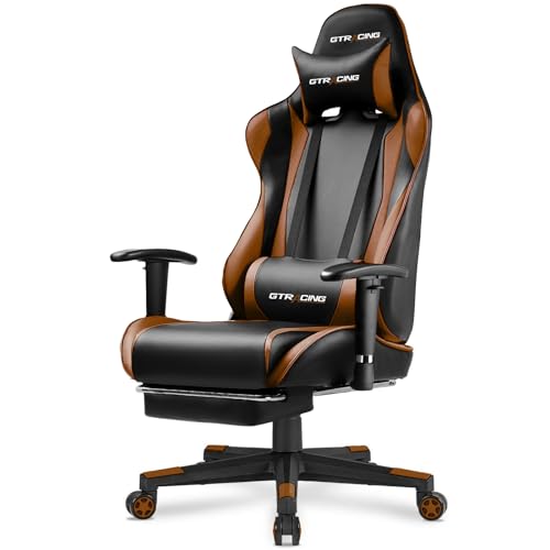 GTRACING Gaming Chair with Footrest, Ergonomic Computer Game Desk Chair, Recline Gaming Chair Seat Height Adjustment, Swivel Rocker with Headrest and Lumbar (Blue)