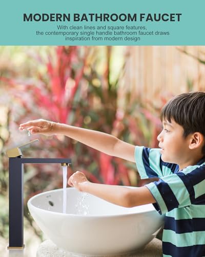 Vessel Sink Faucet Matte Black, ARCORA Single Handle Tall Bathroom Faucet, Single Hole Lavatory Vanity Mixer Tap with Pop Up Drain and Faucet Supply Lines