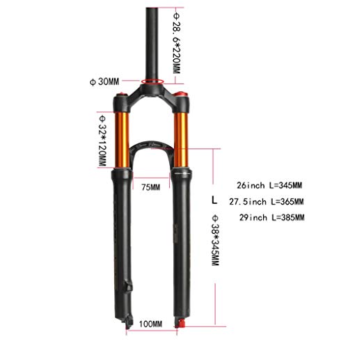 ZTKLUTOX Suspension Fork 26-Inch 1-1/8' Lightweight Magnesium Alloy Bike Gas Fork Shoulder Shock Absorber Control 100mm Black Cycling